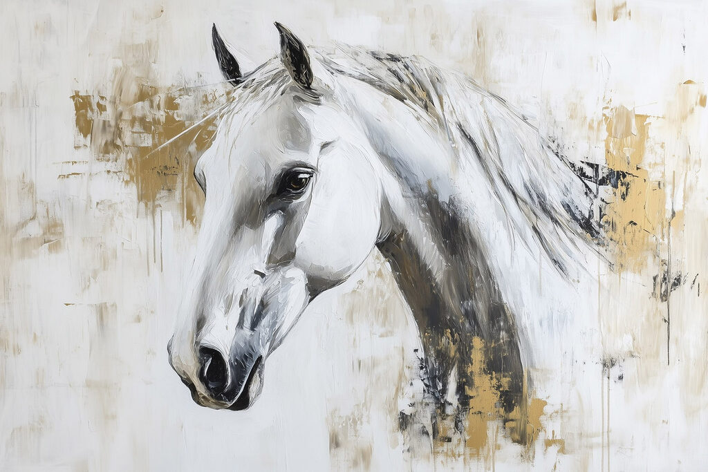 Cavalo branco em cinzento-dourado — design completo