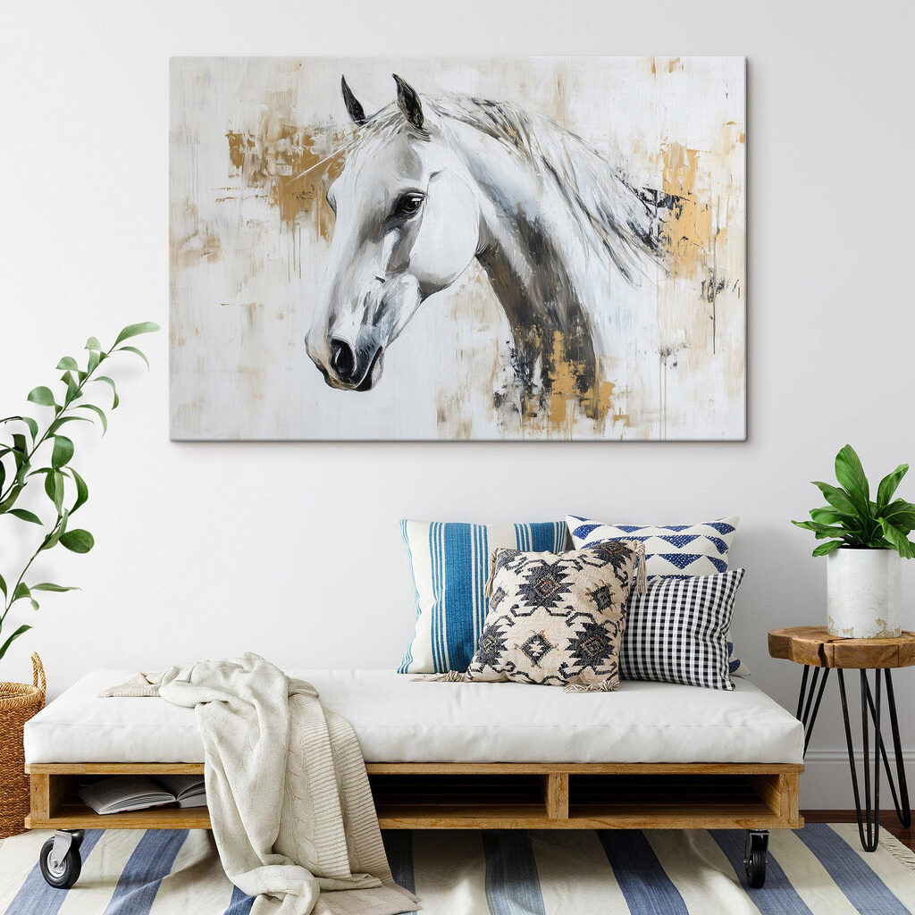 Cavalo branco em cinzento-dourado — interior 2