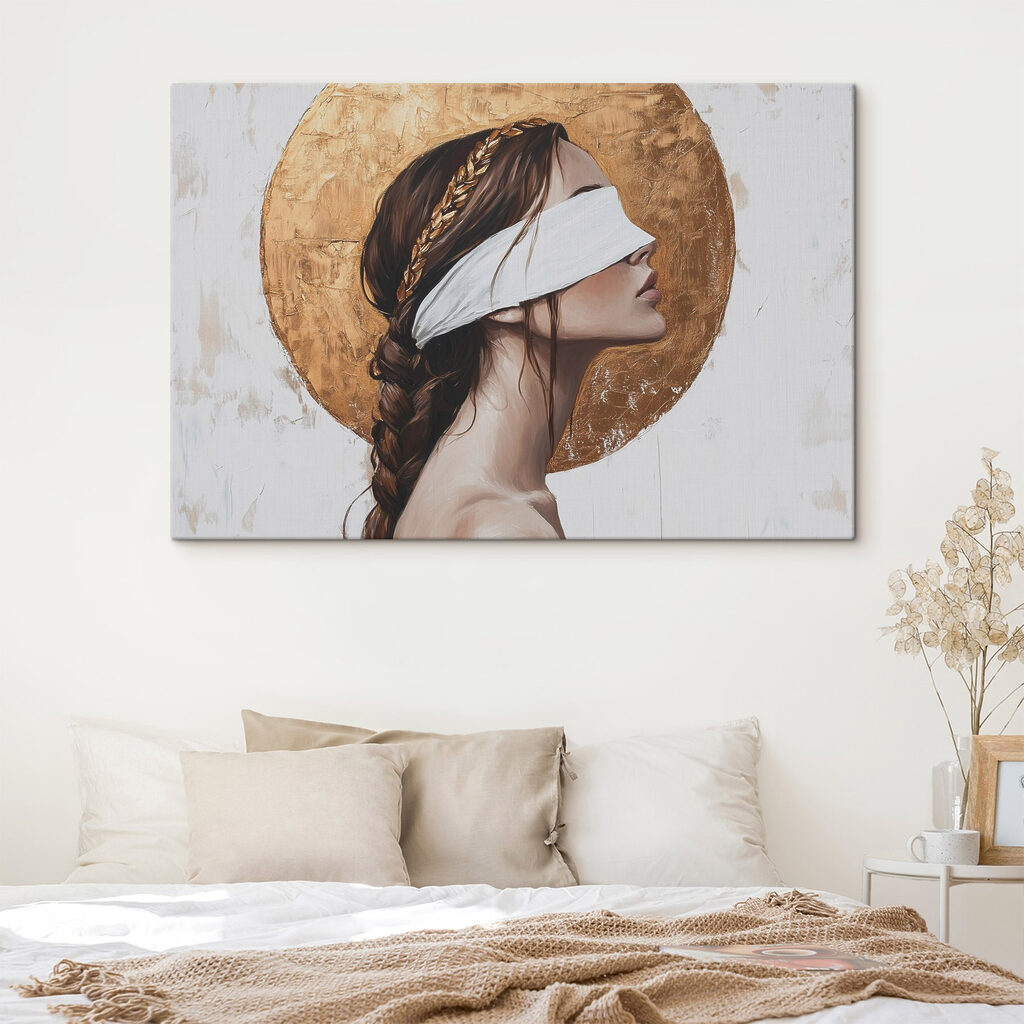 Perfil vendado sobre dourado — interior 1