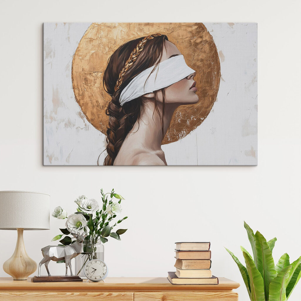 Perfil vendado sobre dourado — interior 2