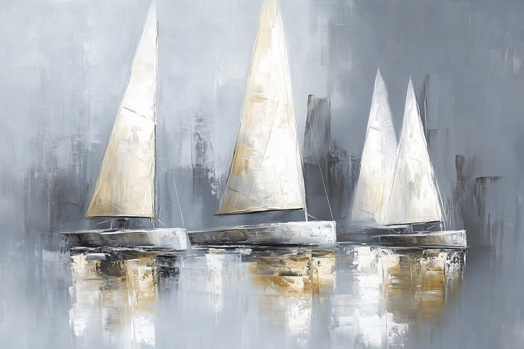 Velas sobre porto cinzento — design completo