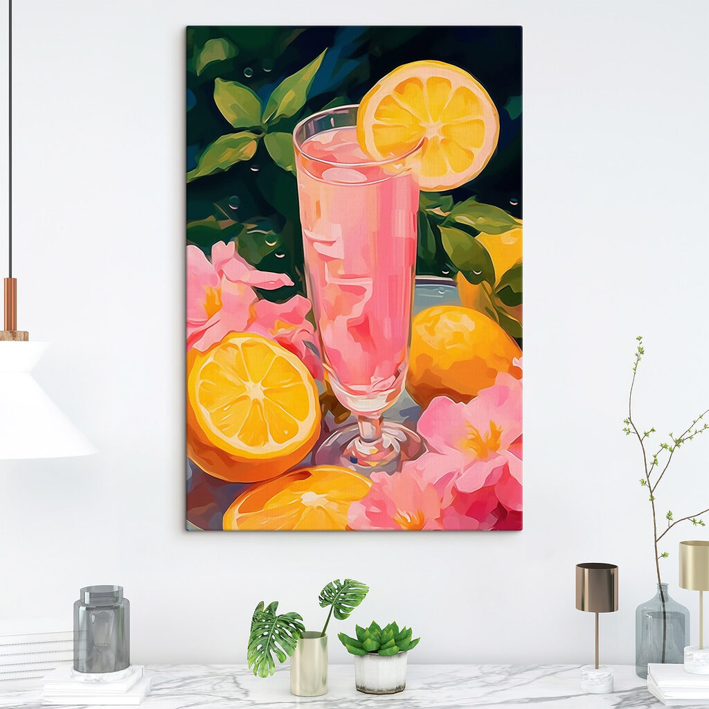 Bebida cor-de-rosa e flores — interior 1