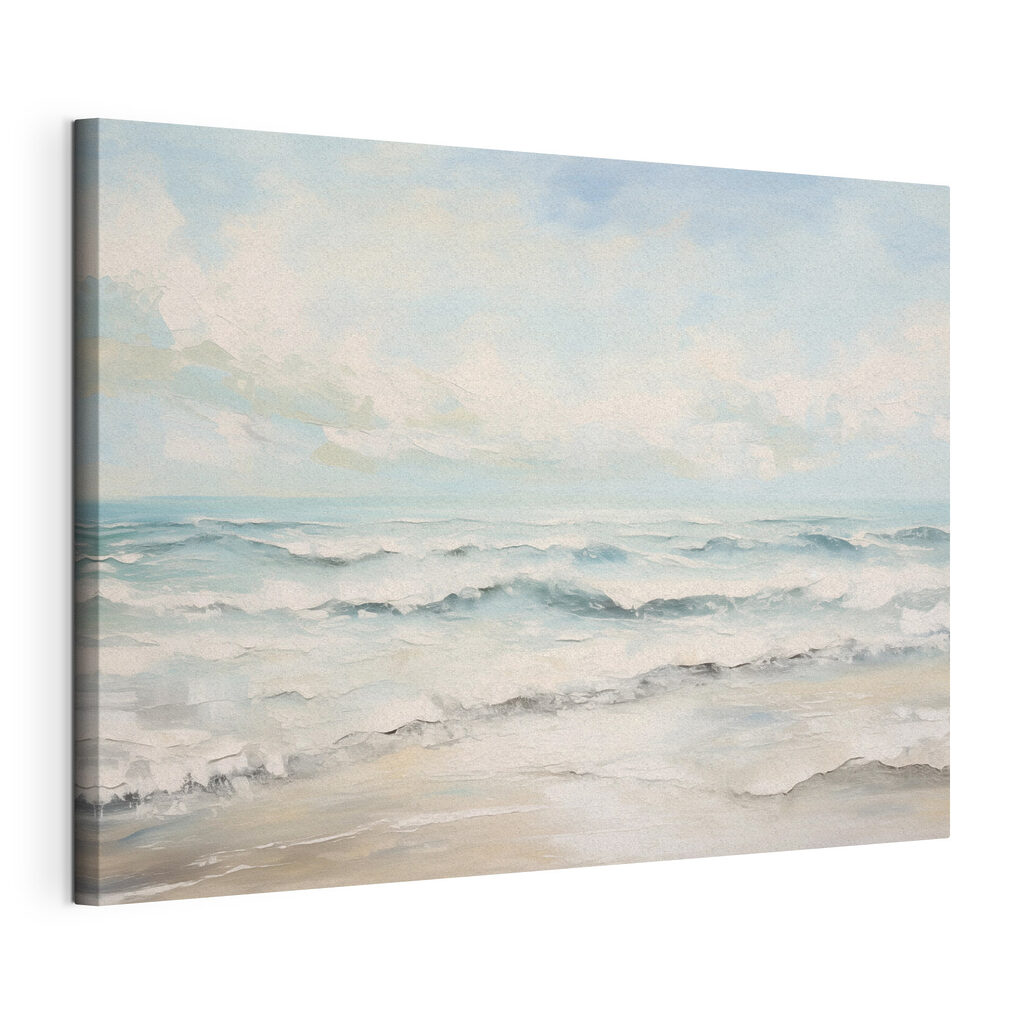 Ondas sob nuvens pastel, tela esticada e borda contínua