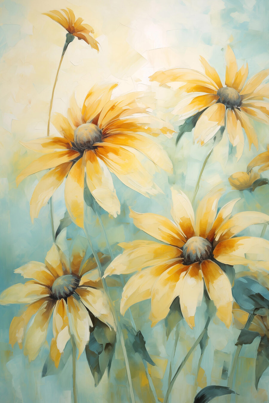 Flores amarelas, hastes longas — design completo