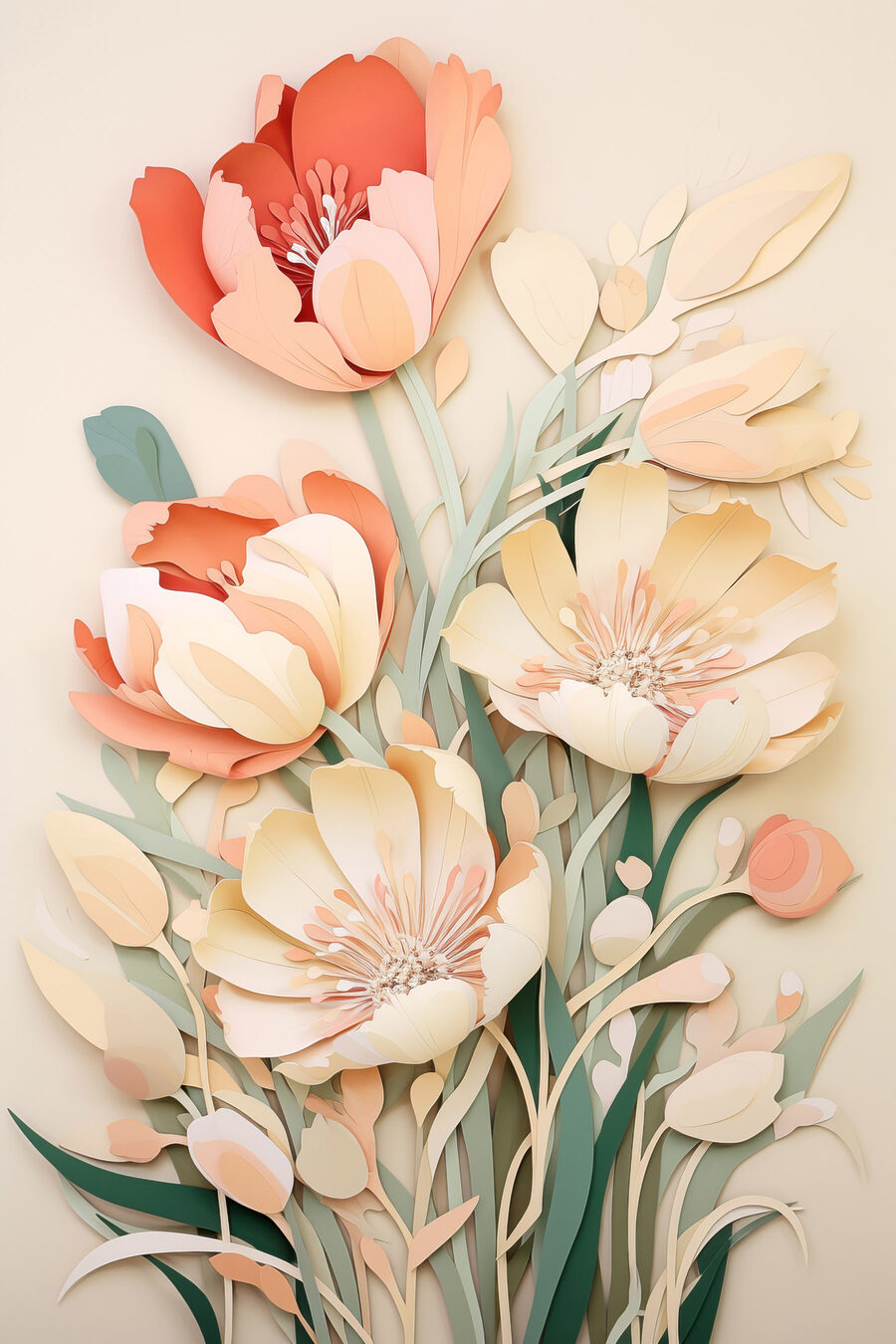 Flores recortadas em creme — design completo