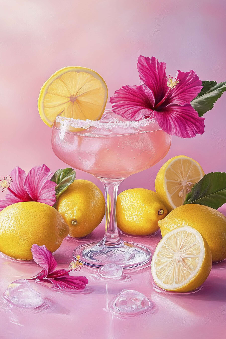 Cocktail entre flores rosa — design completo