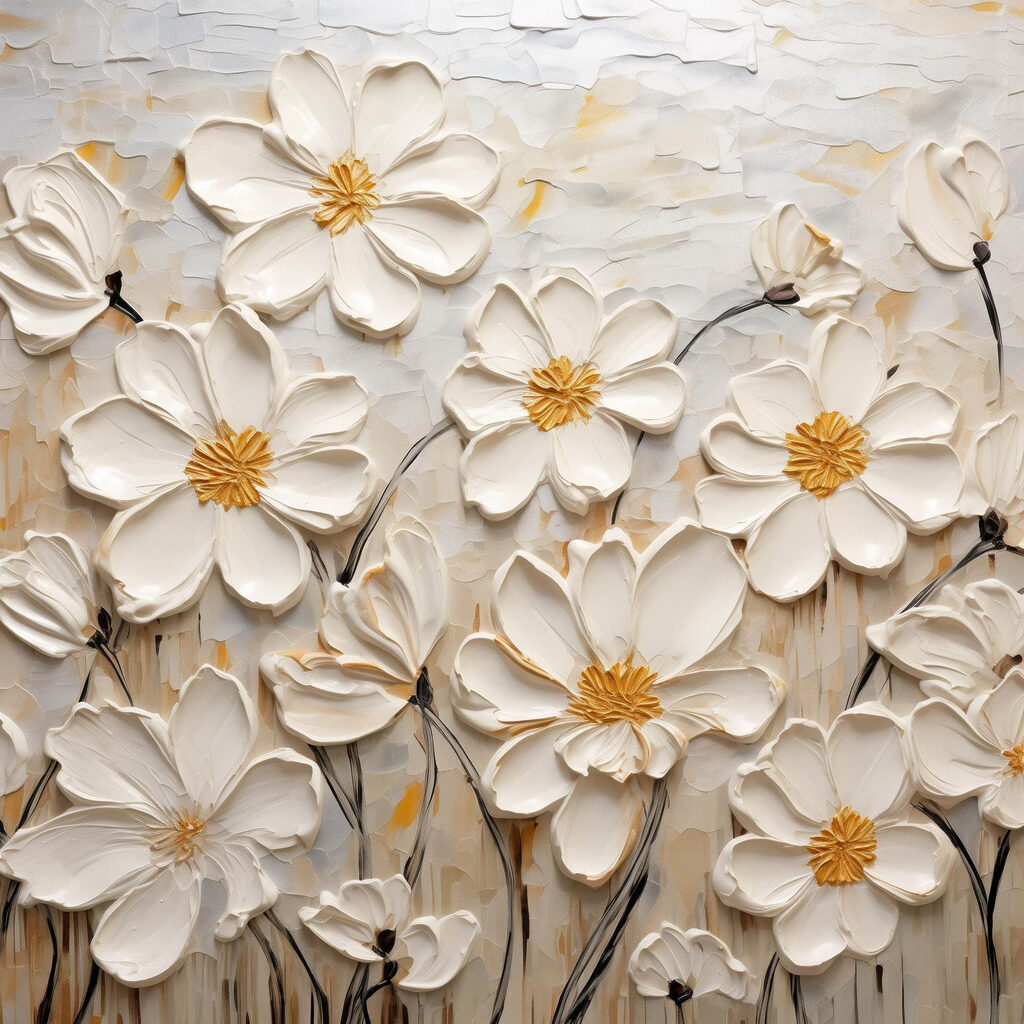 Flores brancas, hastes finas — design completo