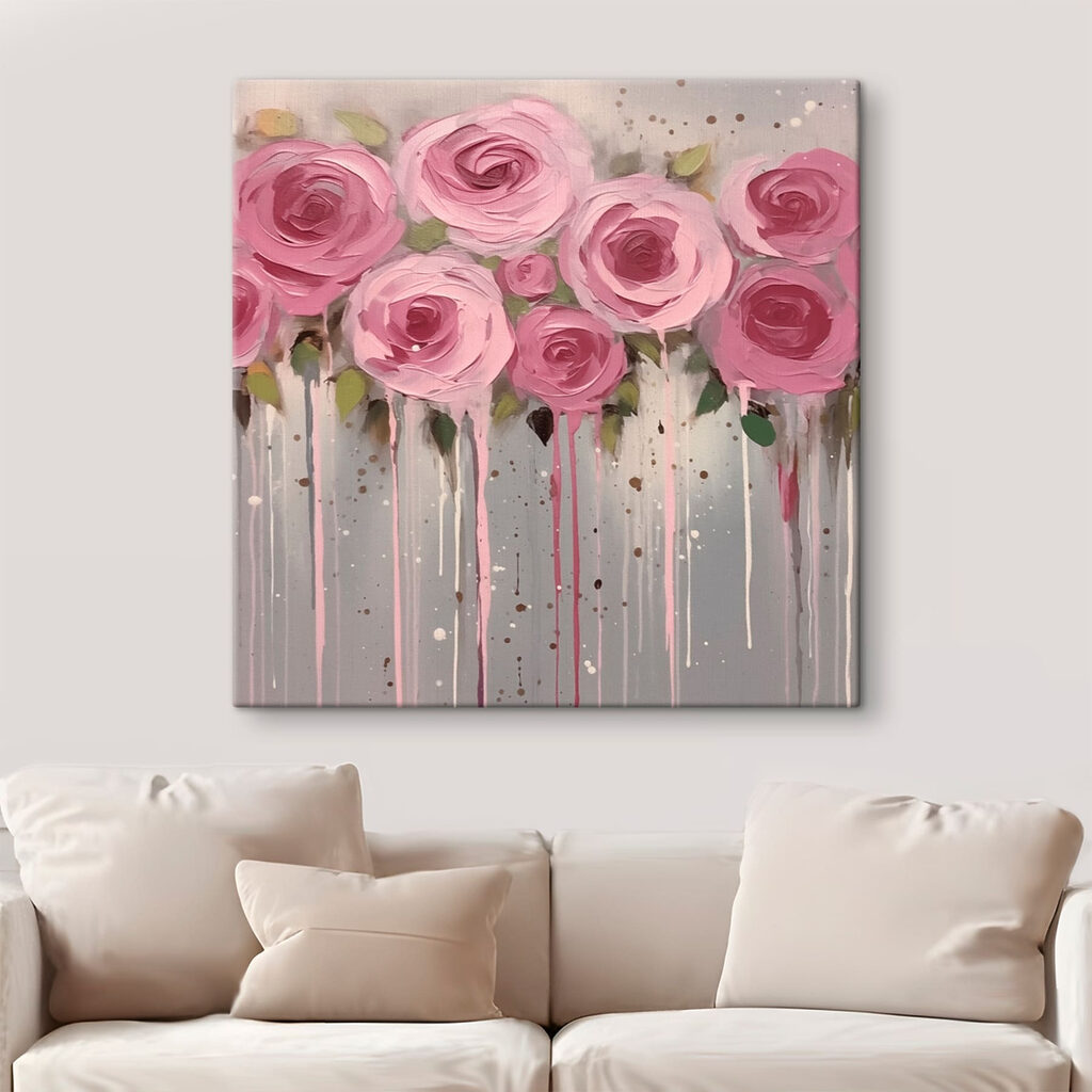 Rosas cor-de-rosa e salpicos num interior