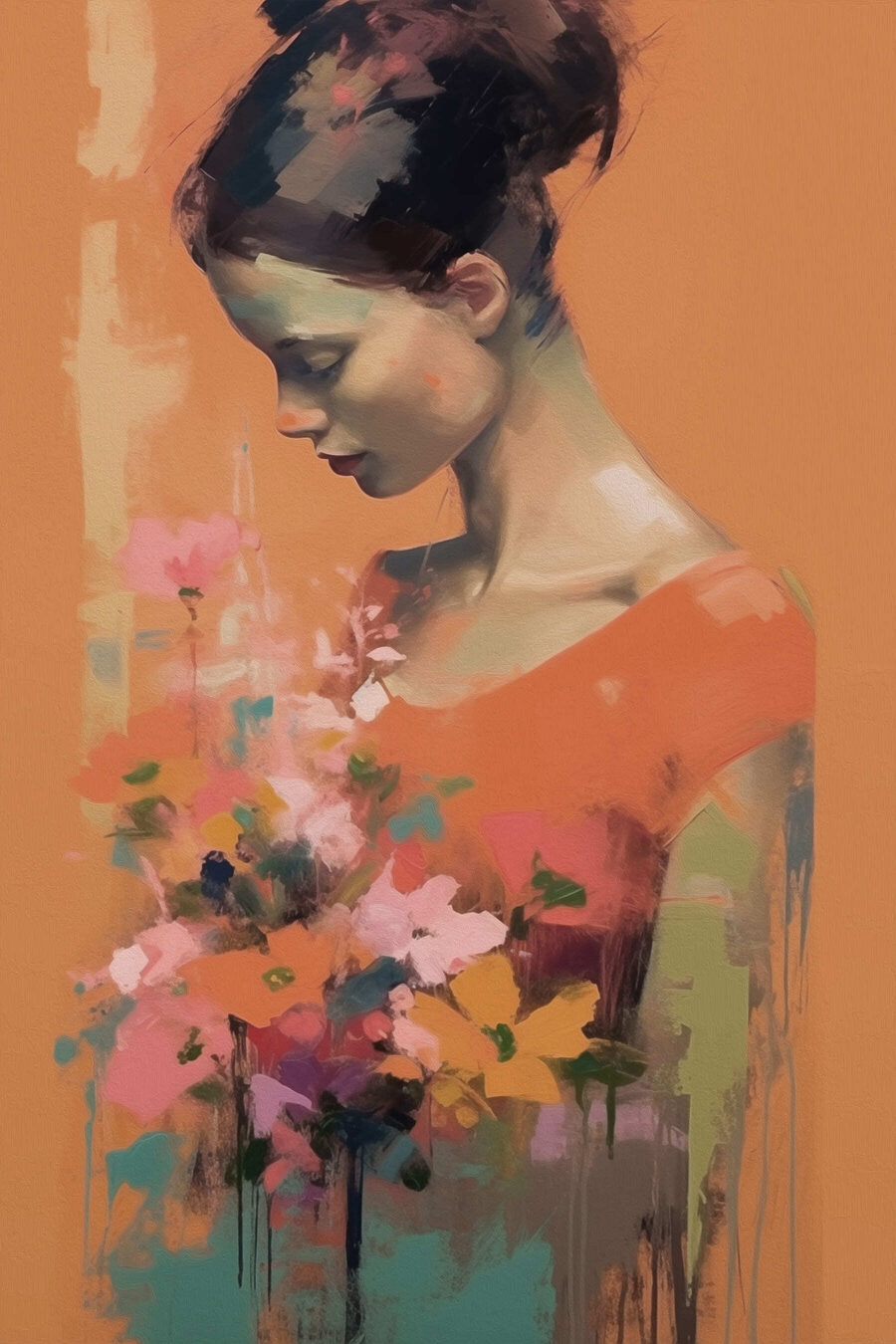 Vestido laranja com flores — design completo