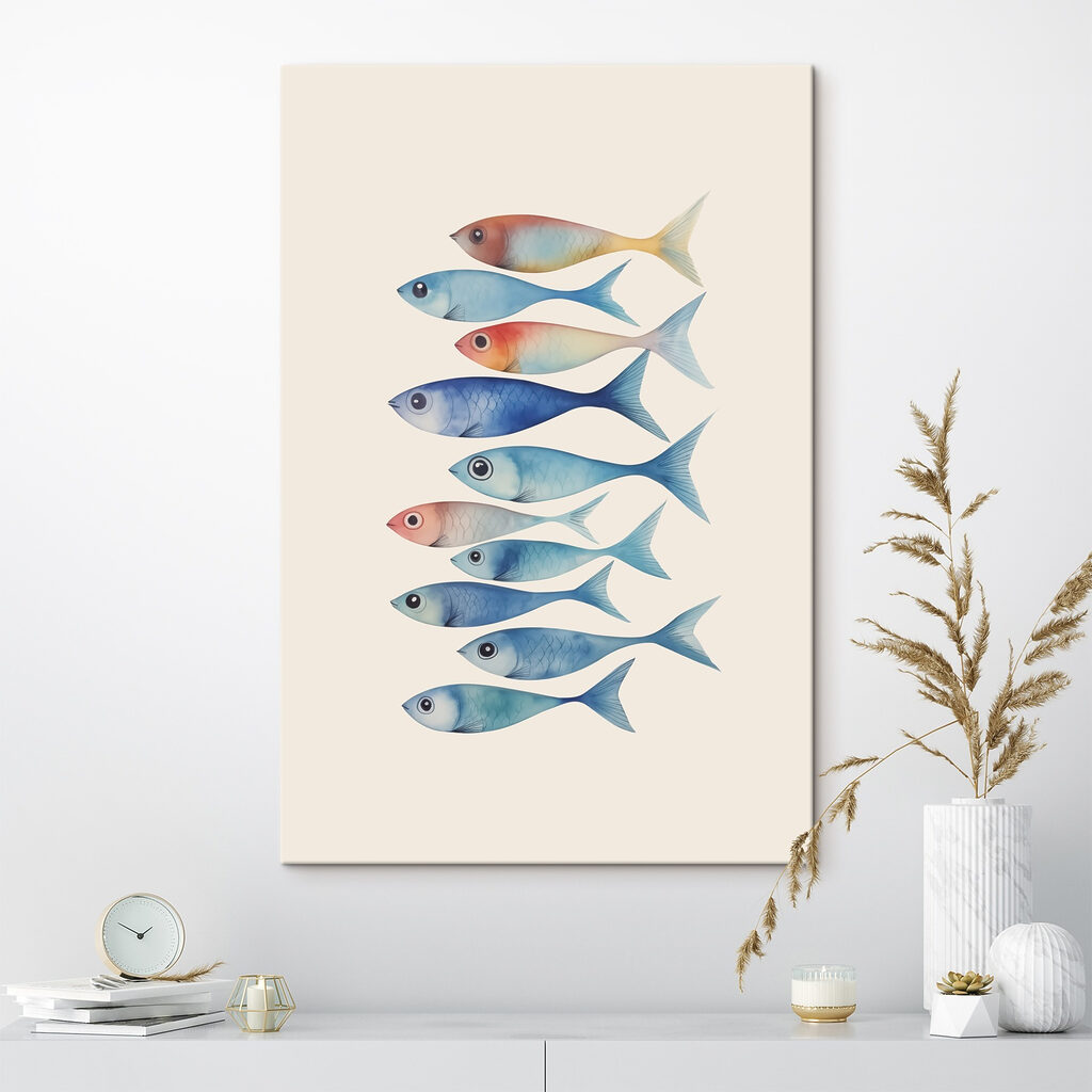 Fila de peixinhos num interior