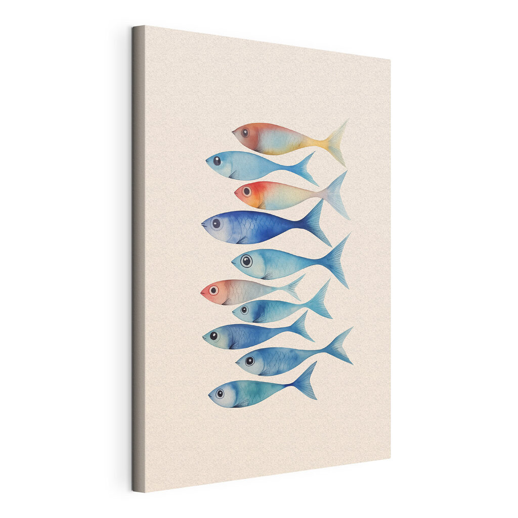 Fila de peixinhos, tela esticada e borda contínua