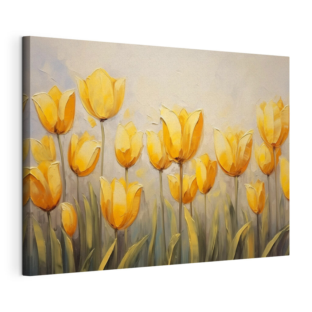 Tulipas amarelas, tela esticada e borda contínua
