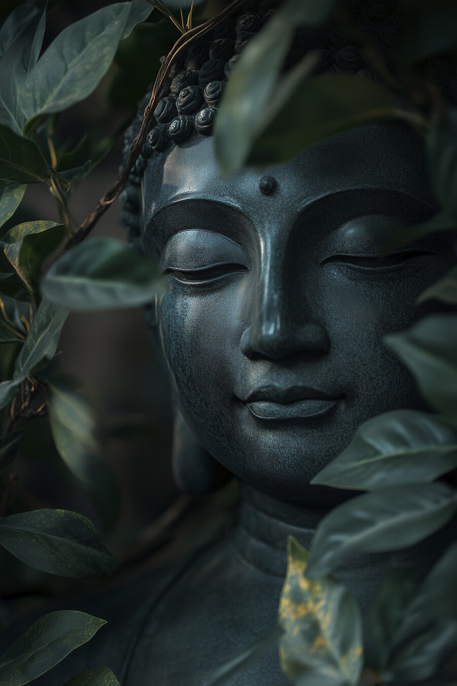 Buda entre folhas tropicais — design completo