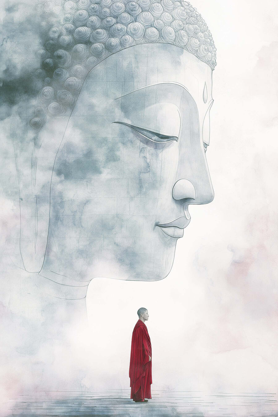 Monge diante de Buda — design completo