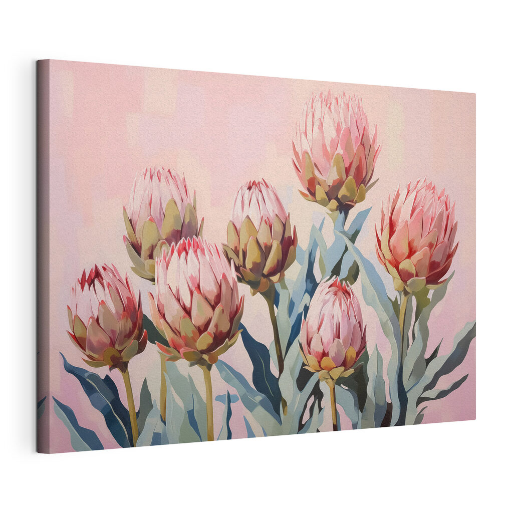 Protea cor-de-rosa, tela esticada e borda contínua
