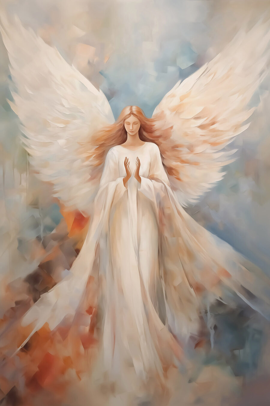 Anjo entre traços azuis — design completo