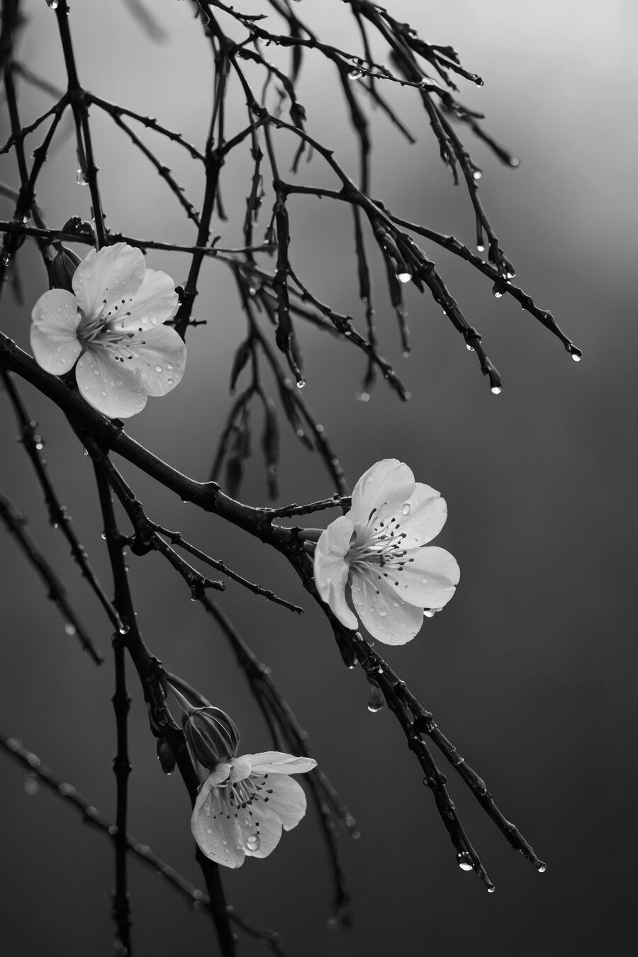 Flores brancas na chuva — design completo