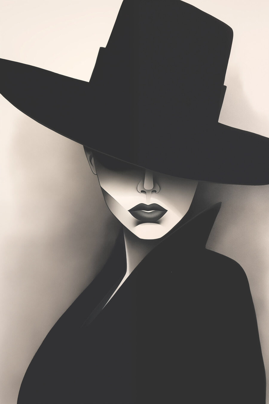 Mulher sob chapéu preto — design completo