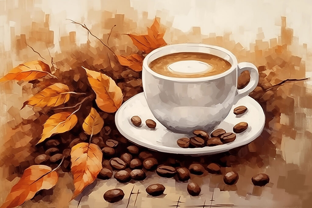 Café entre folhas outonais — design completo