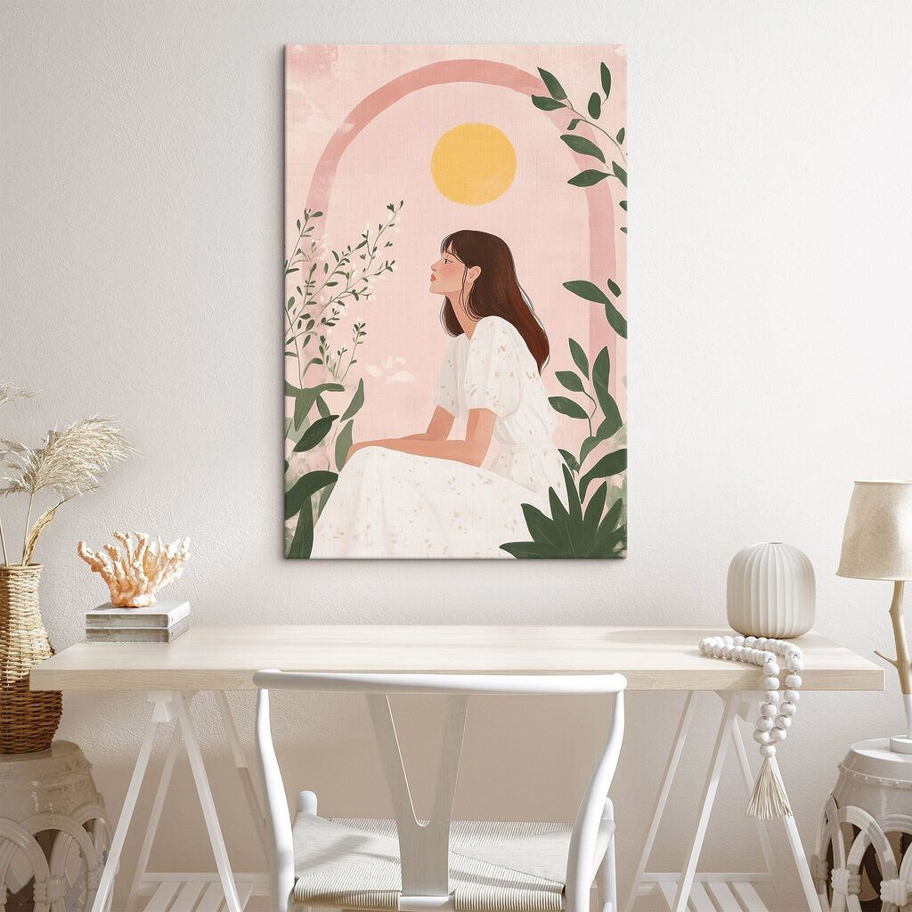 Mulher sob arco rosa — interior 2