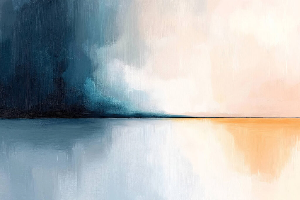 Horizonte azul com pêssego — design completo
