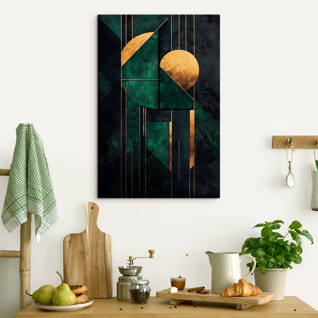 Geometria dourada em verde — interior 2
