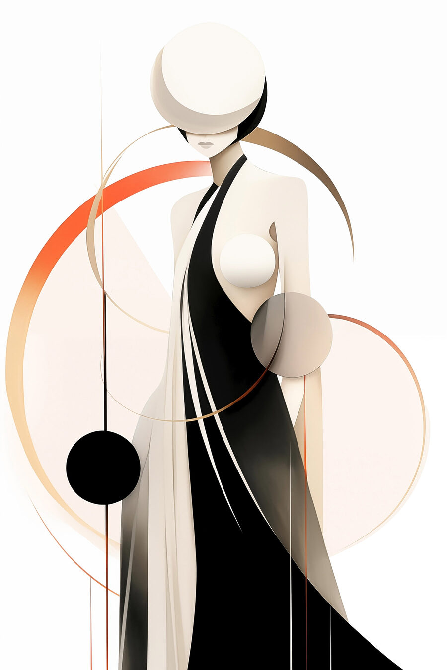 Mulher alta entre círculos — design completo