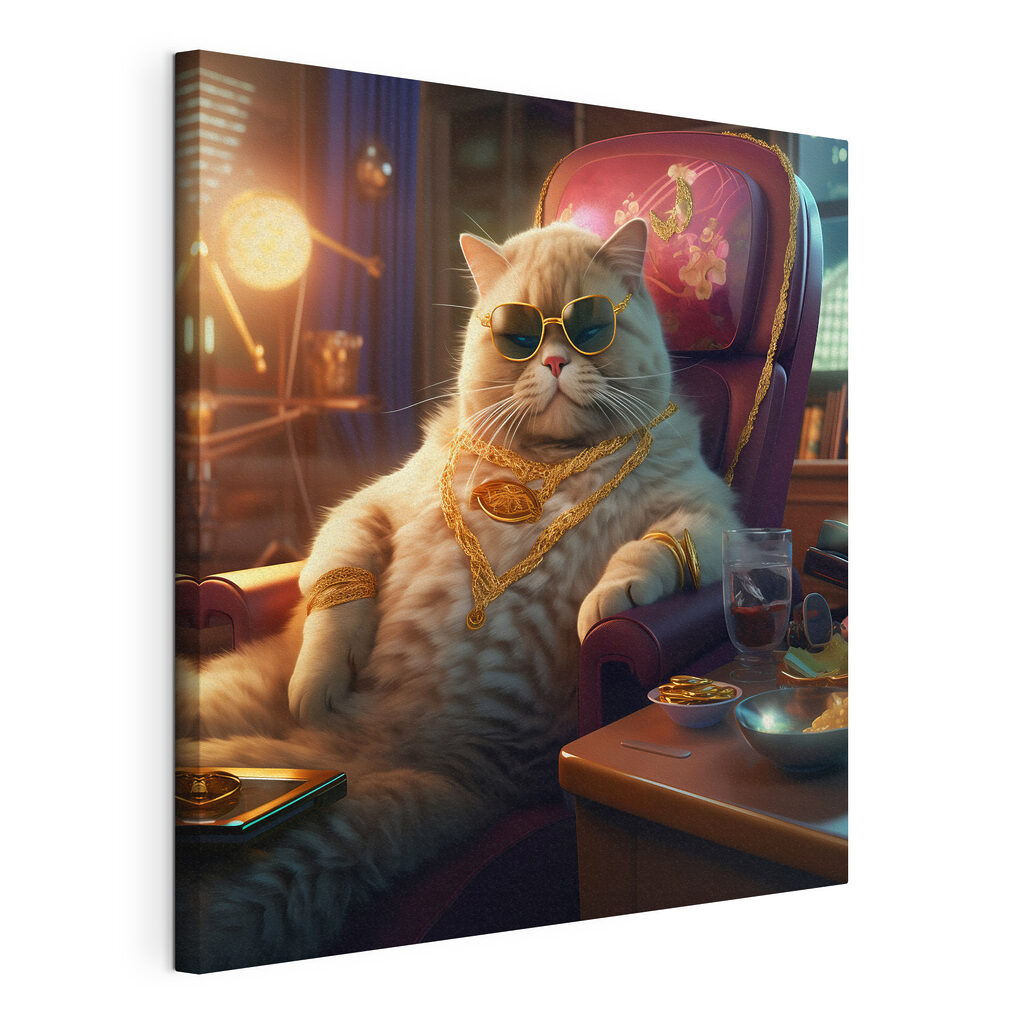 Gato na poltrona, tela esticada e borda contínua