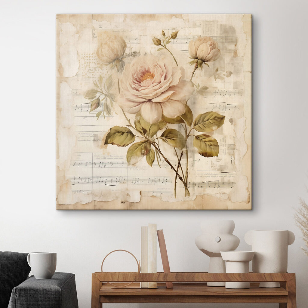 Rosa pálida sobre partituras — interior 1