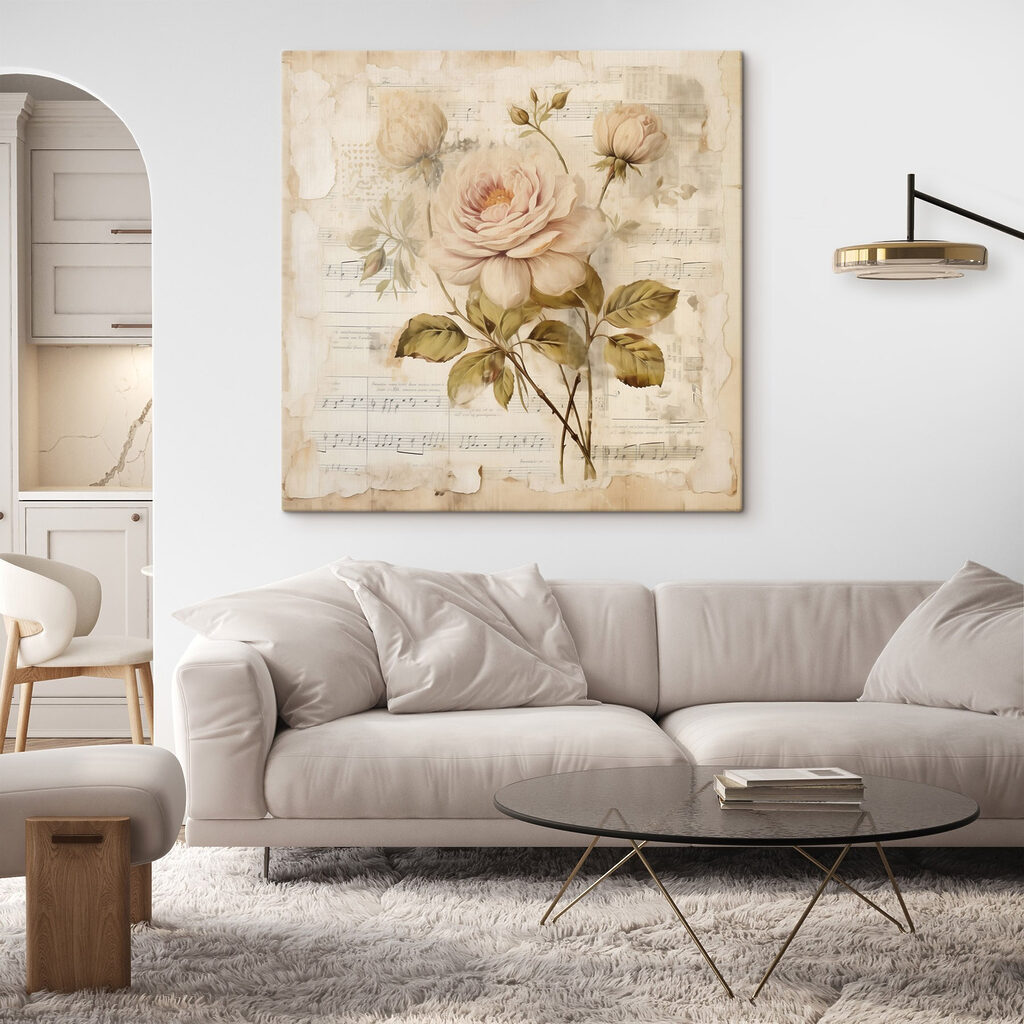 Rosa pálida sobre partituras — interior 2