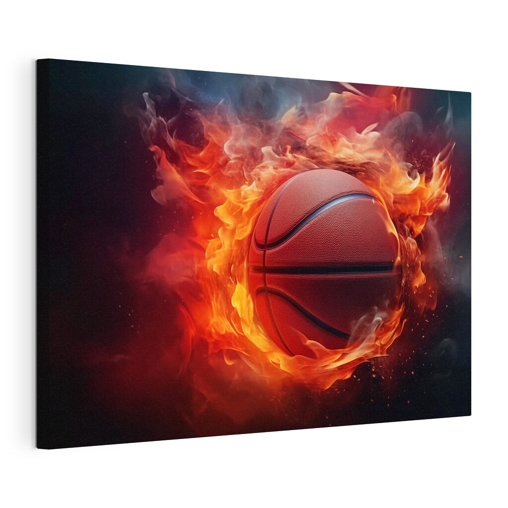 Basquetebol em chamas, tela esticada e borda contínua