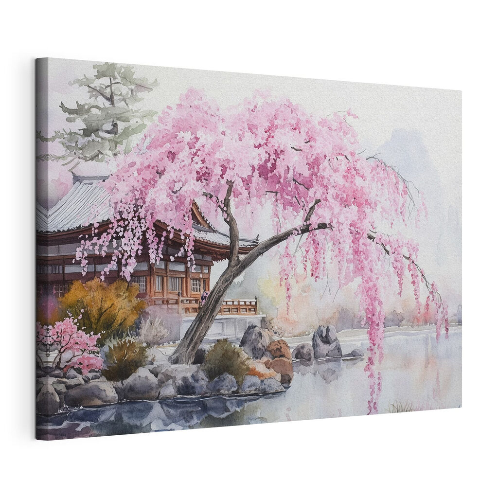 Árvore cor-de-rosa, tela esticada e borda contínua