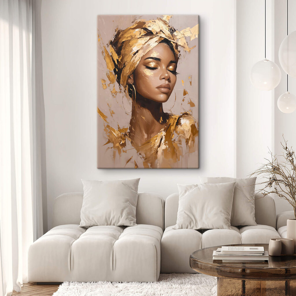 Lenço dourado sobre rosa — interior 2