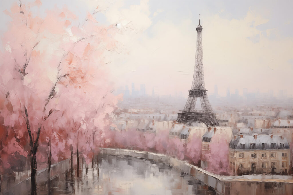 Paris entre árvores cor-de-rosa — design completo