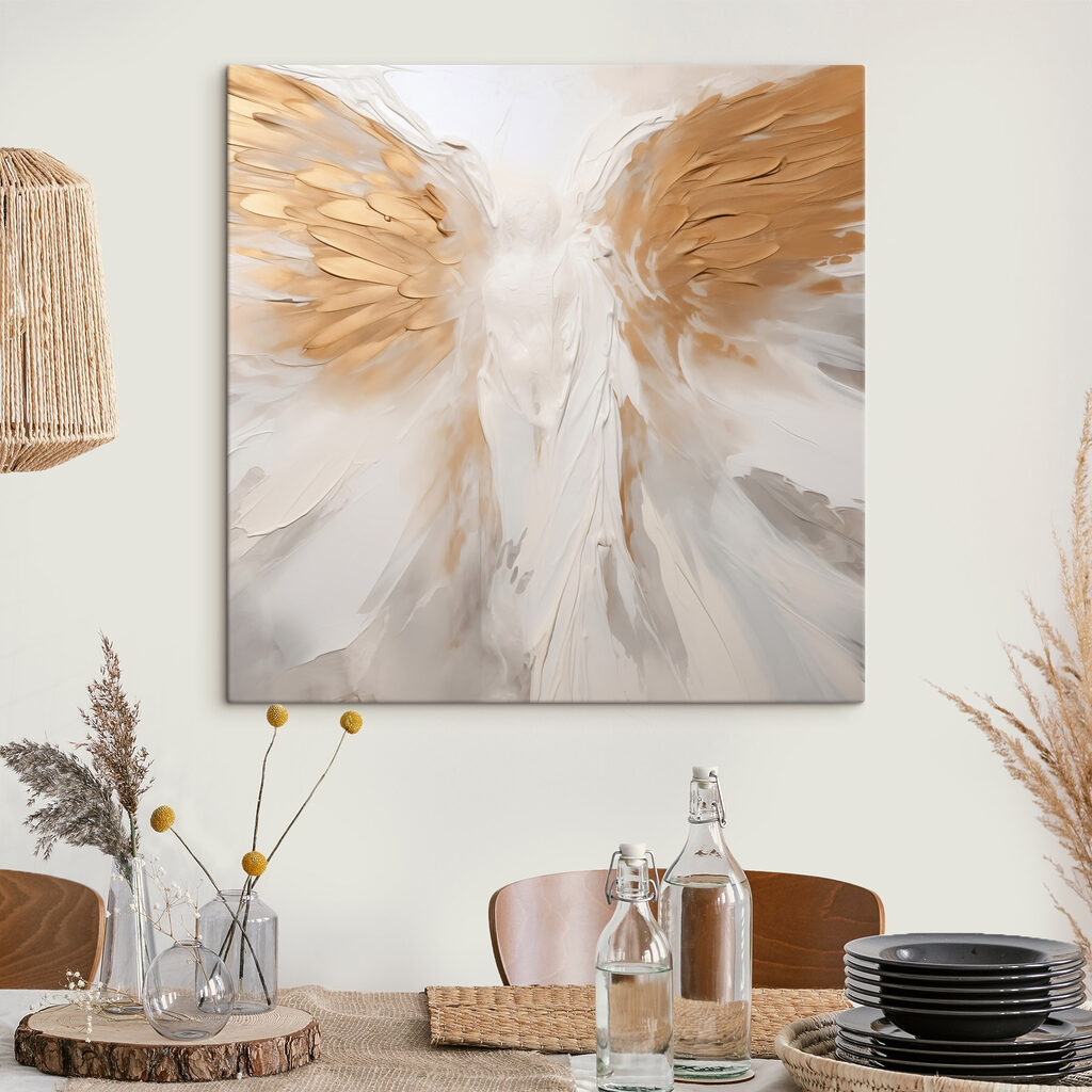 Asas de anjo douradas num interior