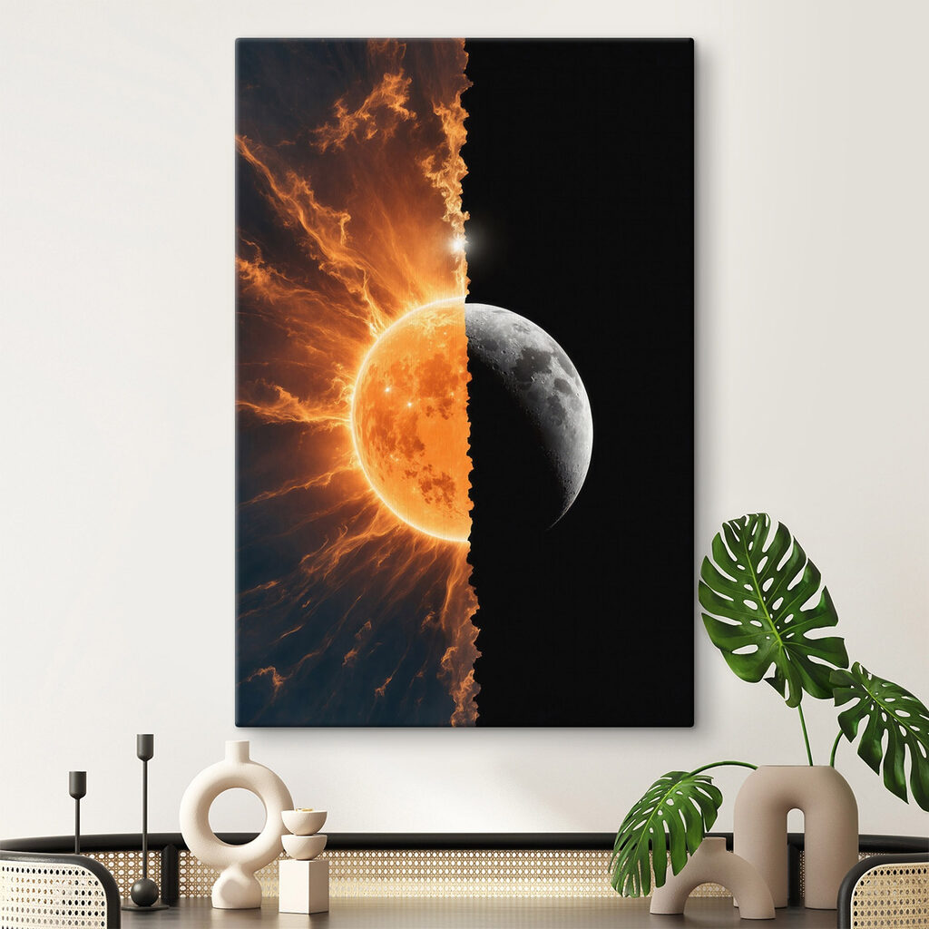 Sol encontra meia-lua num interior