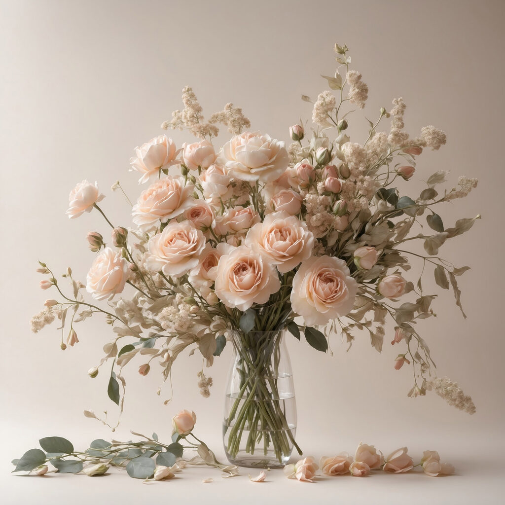 Rosas em vaso transparente — design completo