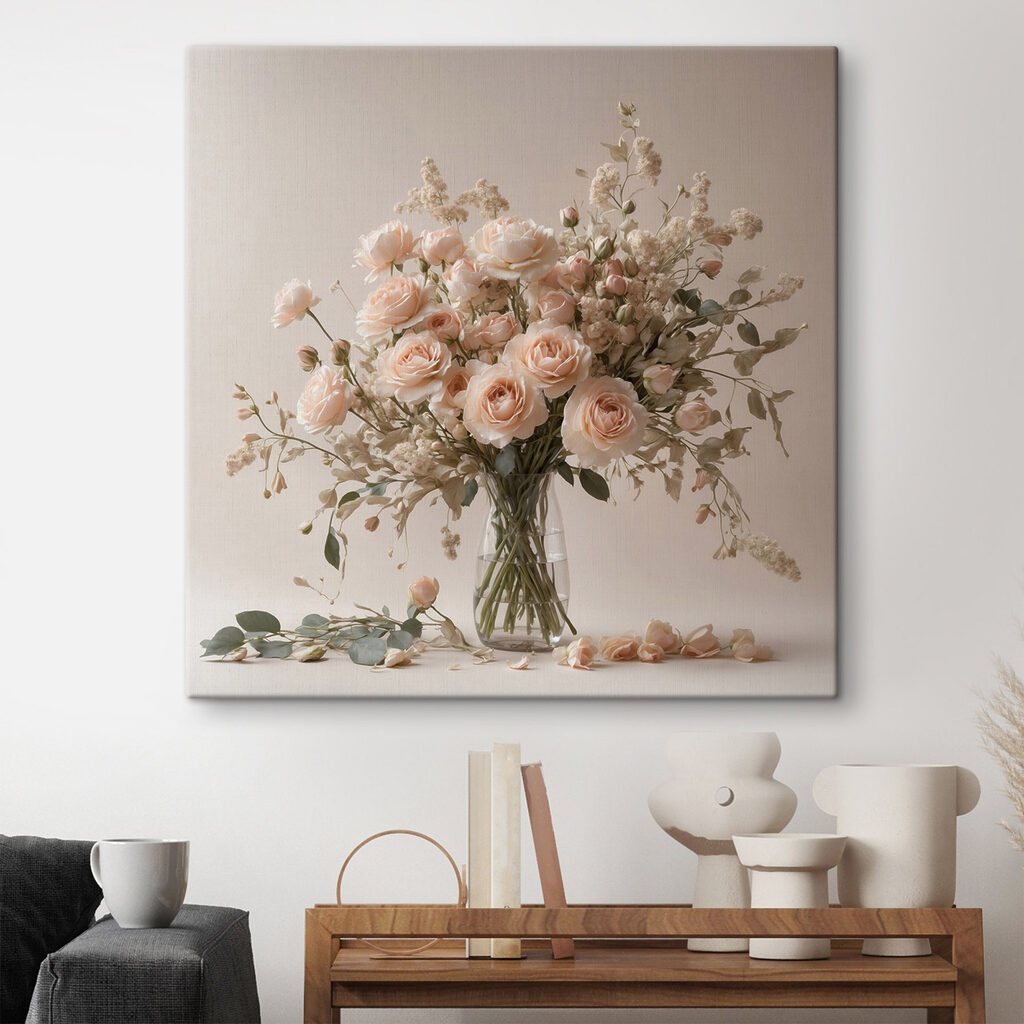 Rosas em vaso transparente — interior 2