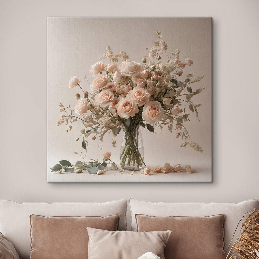 Rosas em vaso transparente — interior 1