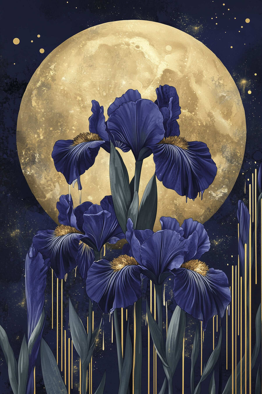 Íris e lua dourada — design completo