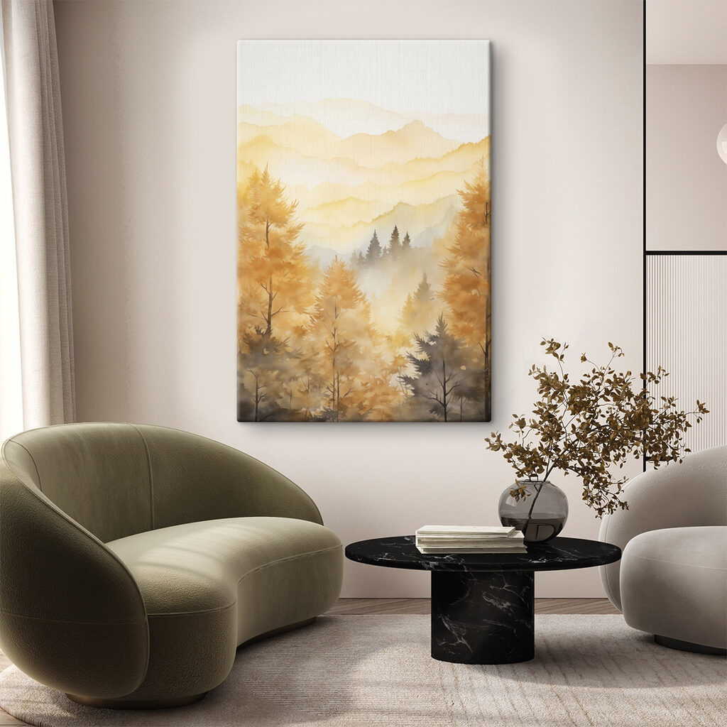 Bosque dourado sob montanhas — interior 1
