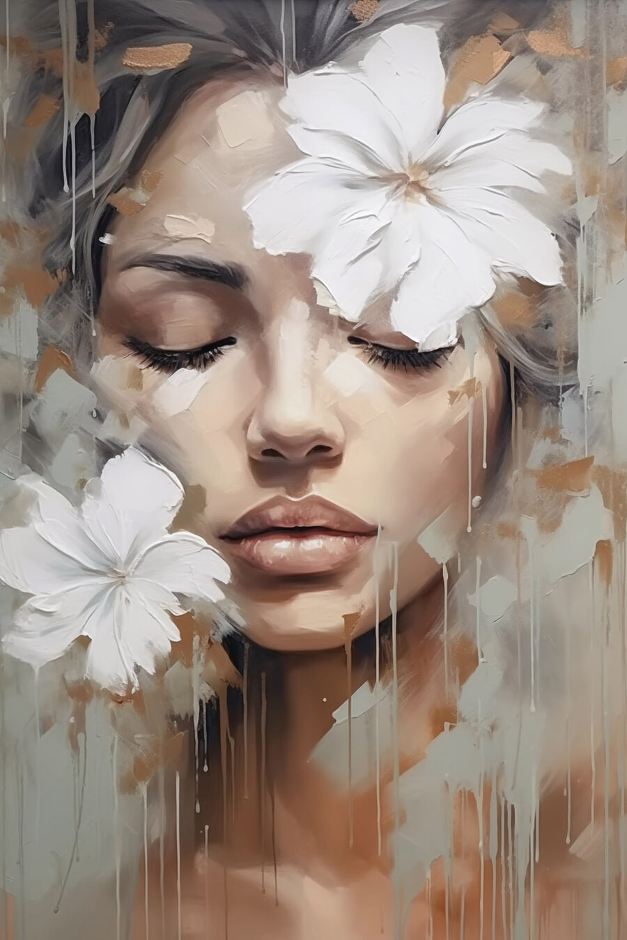 Retrato entre flores brancas — design completo