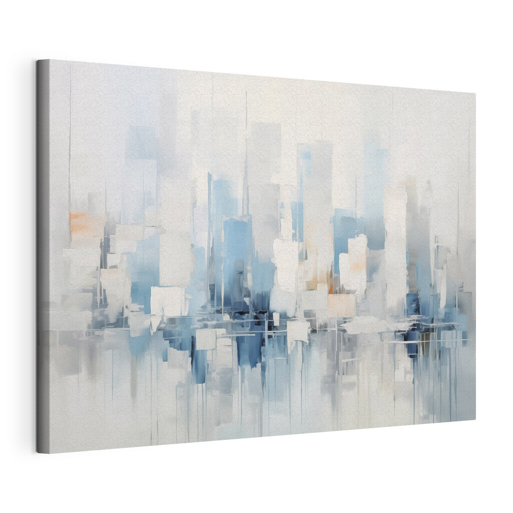 Cidade em reflexo azul-gelo, tela esticada e borda contínua