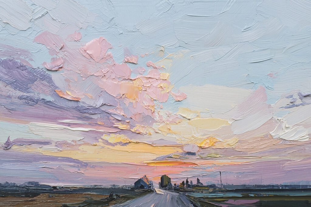 Nuvens cor-de-rosa sobre caminho — design completo
