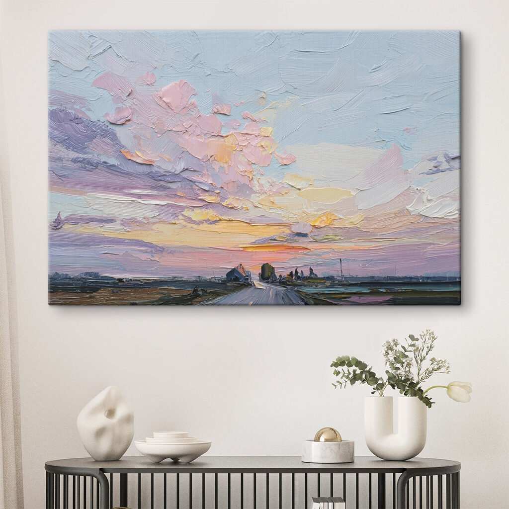 Nuvens cor-de-rosa sobre caminho — interior 1