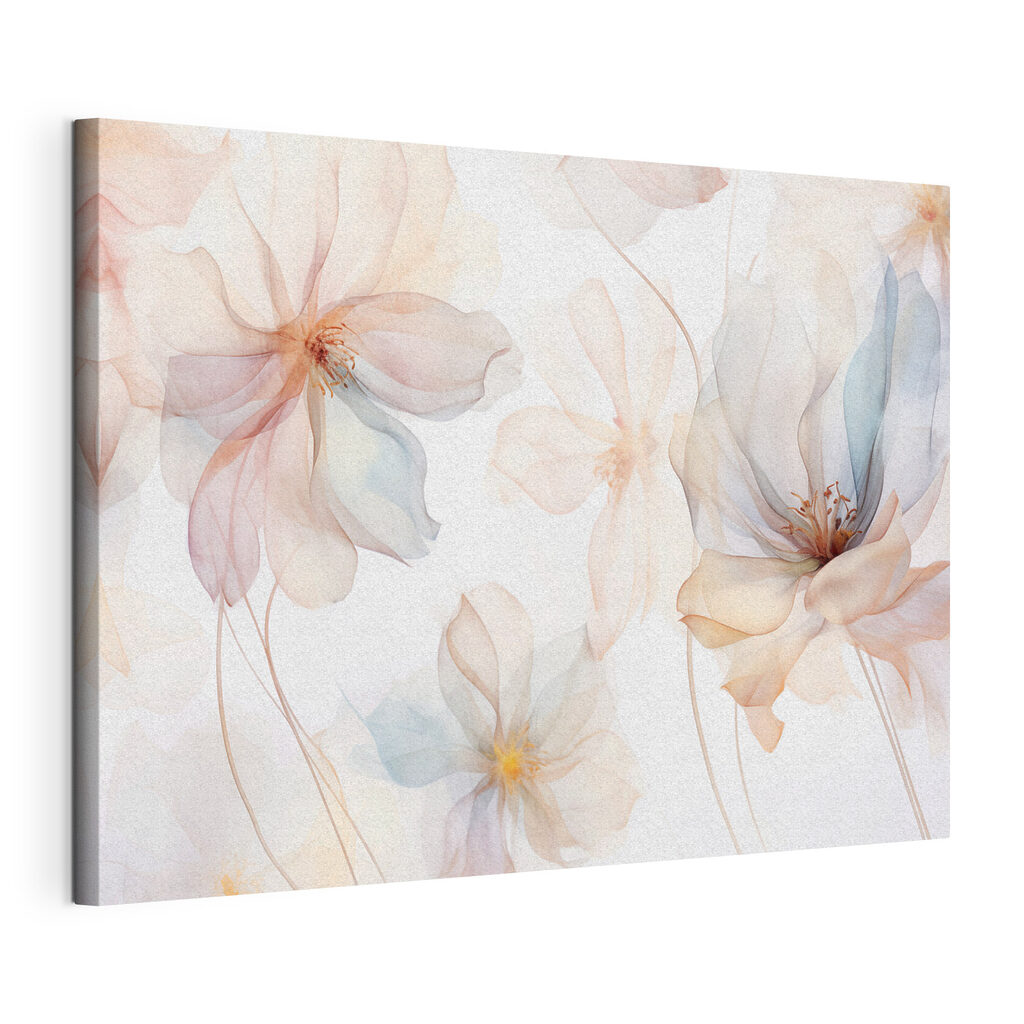 Flores em linhas pastel, tela esticada e borda contínua