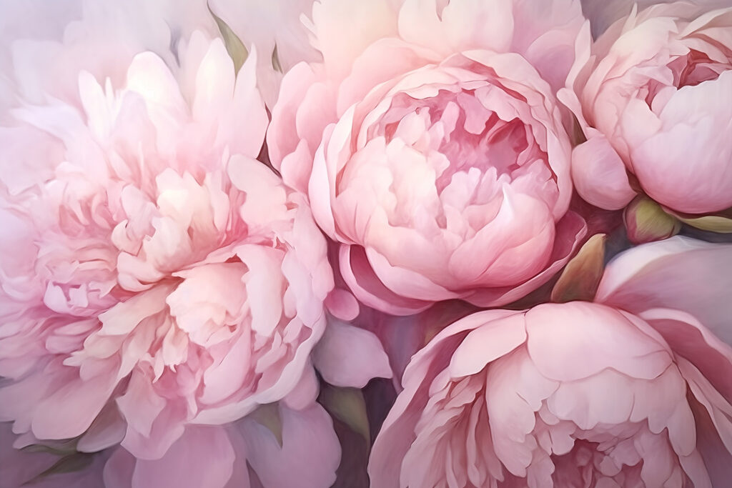 Peónias cor-de-rosa abertas — design completo