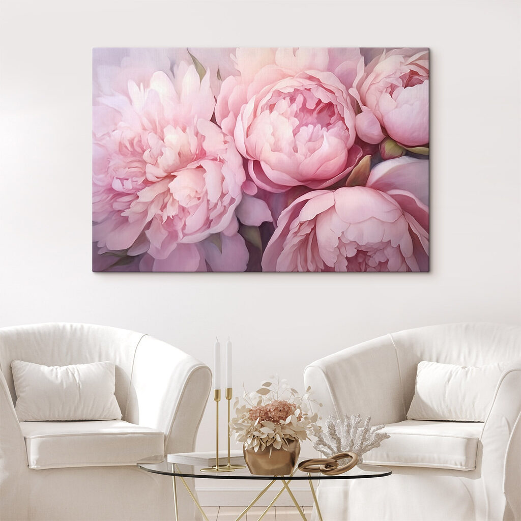 Peónias cor-de-rosa abertas num interior