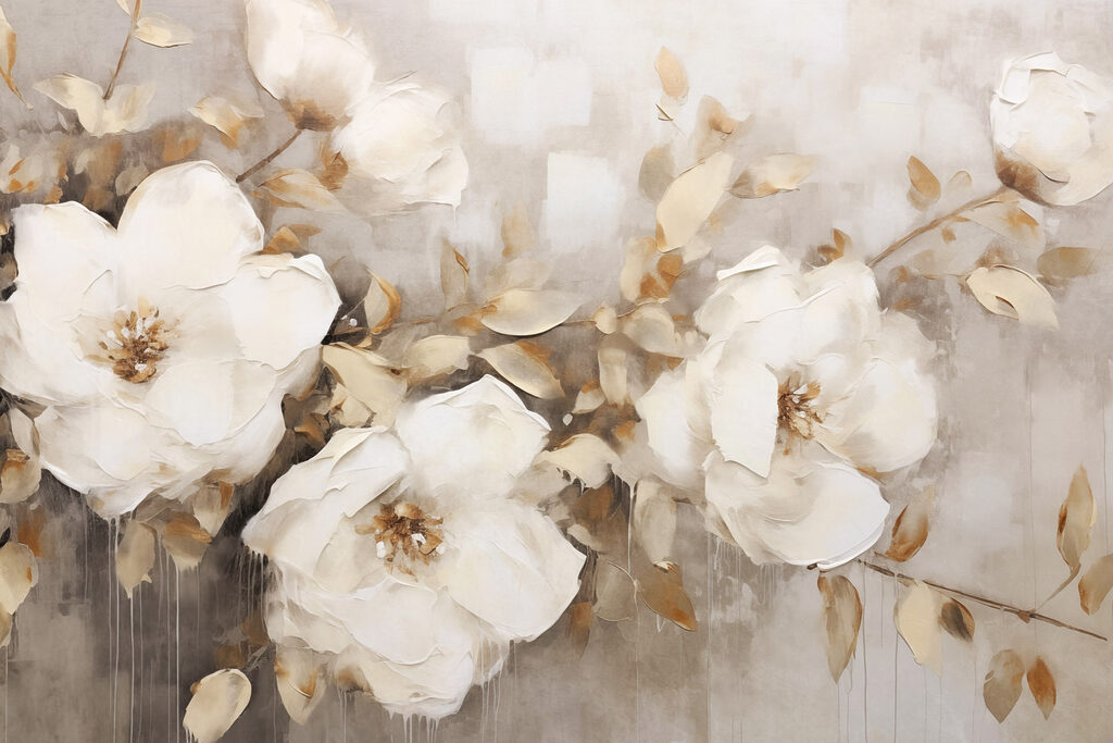 Flores brancas e cinzentas — design completo