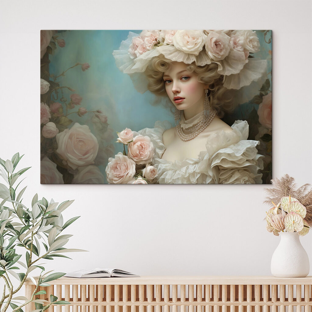 Retrato com rosas num interior